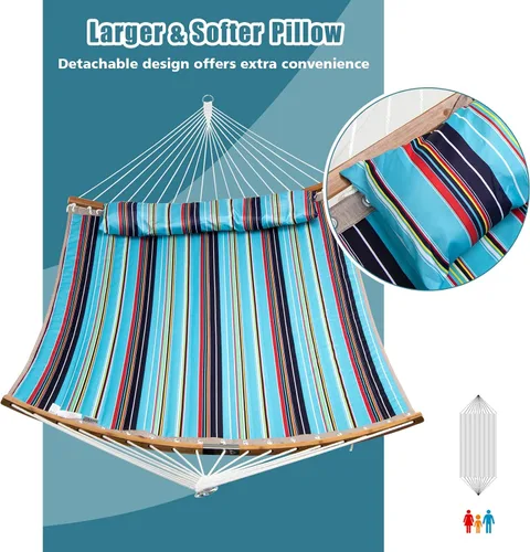 Vista 5 de Giantex Hamaca con almohada desmontable para colgar al aire libre, hamaca de patio con barra separadora de bambú curvada, cadena de acero, hamacas