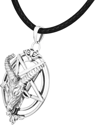 Vista 2 de JO WISDOM Baphomet - Collar con colgante de cabeza de cabra de pentáculo invertido de plata de ley 925 para hombre y mujer, Plata esterlina