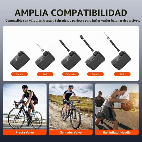 Vista 6 de COOSPO AP-X1 Mini bomba eléctrica para bicicleta, 120 PSI, medidor digital