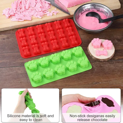 Vista 3 de Elfkitwang Molde de silicona con forma de pata de perro y hueso, antiadherente de grado alimenticio, bandeja de hielo, molde de silicona