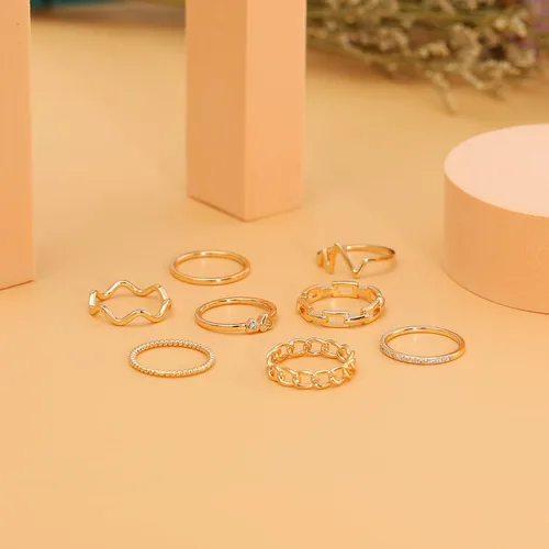 Vista 6 de Honsny Juego de anillos apilables chapados en oro de 14 quilates para mujer, anillos apilables para nudillos, anillos de plata finos y delicados