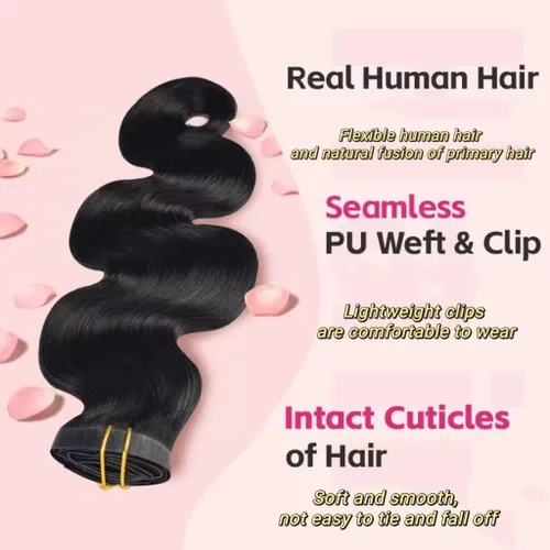 Vista 2 de Extensiones de cabello ondulado con clip, 8 piezas con 20 clips, 3.53 oz, 100 % sin procesar, extensiones de cabello humano Remy con clip, 18