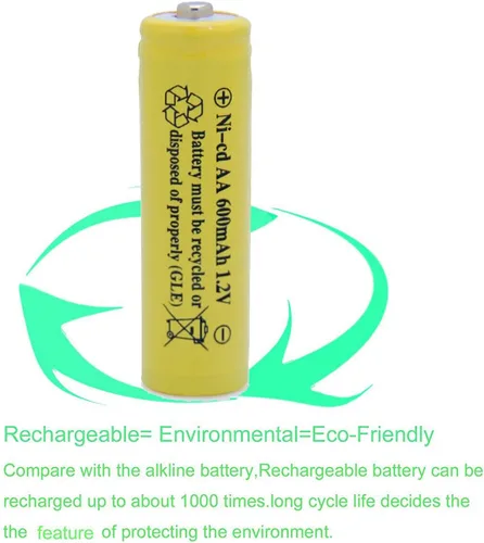 Vista 5 de AA NiCd 600mAh 1.2V Baterías solares recargables para jardín al aire libre luces solares lámpara (20 unidades AA amarillo)