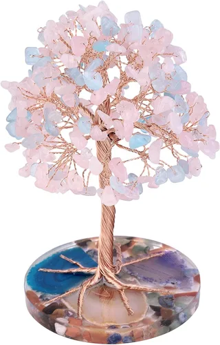 Vista 2 de rockcloud Adorno de escritorio con piedras de cristal azul para decoración de oficina en casa, mineral celestita crudo y cuarzo rosa aguamarina