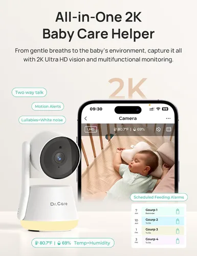 Vista 9 de Dr.Care LumiView Smart WiFi Baby Monitor con cámara y clip de montaje