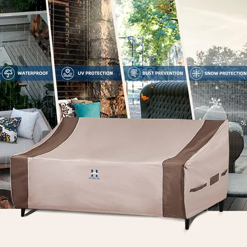 Vista 6 de HAMLER Funda para sofá de patio - Resistente impermeable, funda para sofá de exterior de 2 plazas, con ventilaciones y asas, se ajusta hasta 48