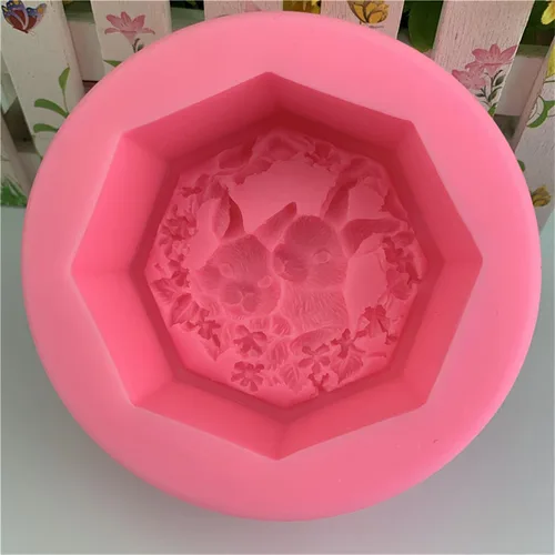 Vista 6 de Moldes de jabón de silicona con flores de conejo, fondant, chocolate, caramelo, pastel, decoración, herramientas para hornear, molde de vela, molde