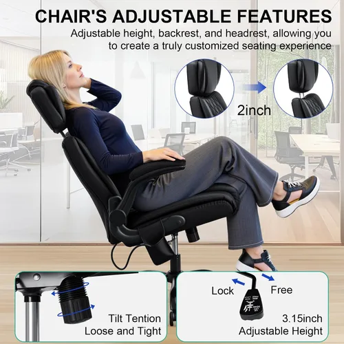 Vista 4 de VANSPACE Silla de oficina ejecutiva con soporte lumbar ajustable y reposacabezas Silla ergonómica de computadora de 440 libras, cómoda silla