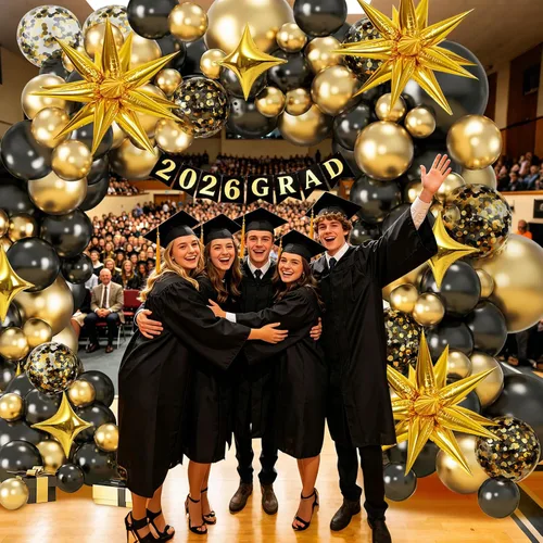 Vista 5 de AivaToba Kit de arco de globos negros y dorados, 126 piezas de decoraciones de fiesta negras y doradas para graduación 2026, aniversario, boda