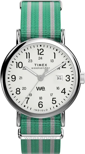 Vista 7 de Timex Reloj Weekender de 40 mm, para hombre Azul/Crema/Tono Plateado