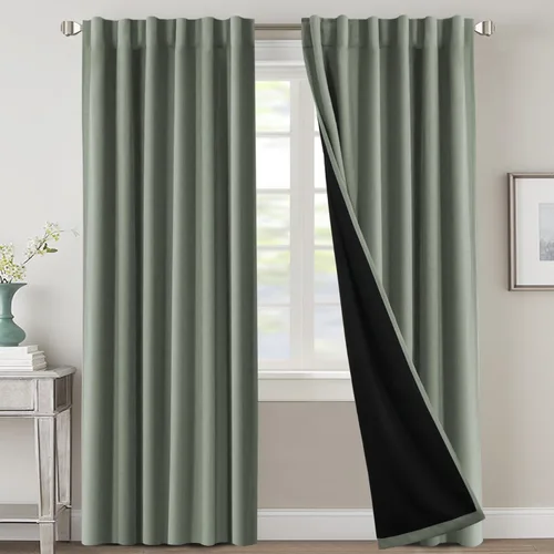Vista 17 de H.VERSAILTEX Cortinas 100% opacas para dormitorio con forro negro, cortinas de oscurecimiento de habitación completa, con aislamiento térmico