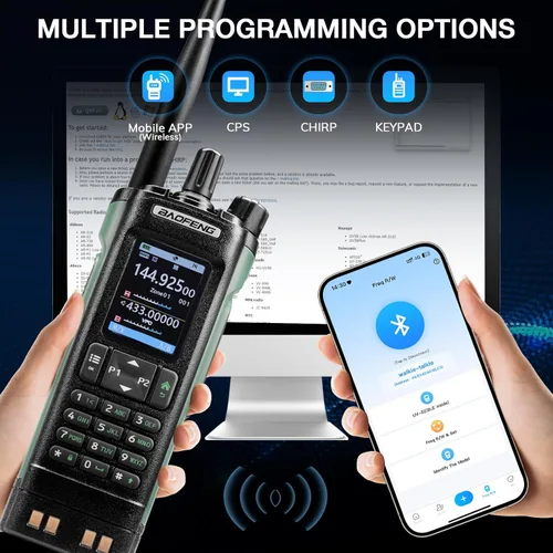 Vista 4 de BAOFENG UV-32 Radio de Radioaficionado Portátil de 10W, Radio Bidireccional de Largo Alcance Multibanda con GPS, Chirp y Aplicación Inalámbrica