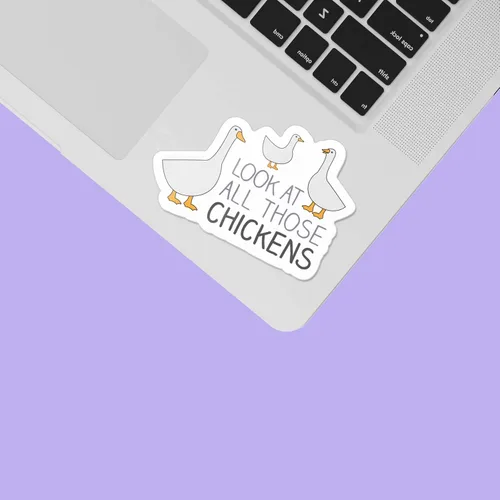 Vista 4 de Calcomanía de vid con texto en inglés «Look At All Those Chickens», citas divertidas de vid, calcomanía de meme de Internet para Hydroflask