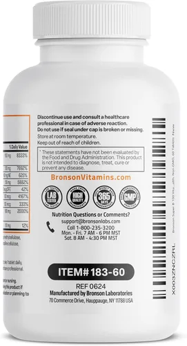 Vista 7 de Bronson Super B100 Complejo de Vitamina B de liberación sostenida contiene todas las vitaminas B (vitamina B1, B2, B3, B6, B9 - ácido fólico, B12)