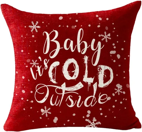 Vista 4 de Andreannie - Juego de 4 fundas de almohada decorativas con diseño de copo de nieve de Navidad, «Let It Snow», «Baby It's Cold Outside», ciervo rojo