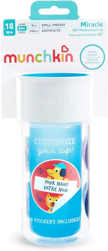 Vista 8 de Munchkin® Miracle® 360 - Vaso para beber con aislamiento, incluye calcomanías para personalizar la taza, 9 onzas, azul