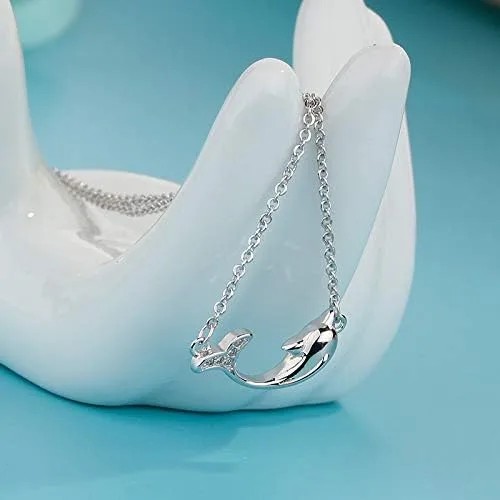 Vista 2 de Joyid - Collar con colgante de delfín de cristal de cobre, diseño de animales marinos