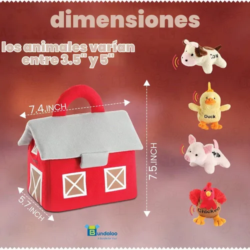 Vista 3 de Juguetes de animales de granja de peluche con sonidos realistas - Juego de peluches con portabebés de granja
