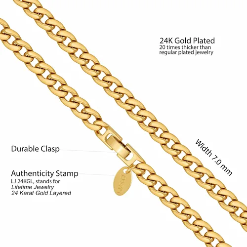 Vista 4 de LIFETIME JEWELRY Collar de cadena de eslabones cubanos pulidos de 0276in para mujeres y hombres chapado en oro de 24 quilates Chapado en oro No es