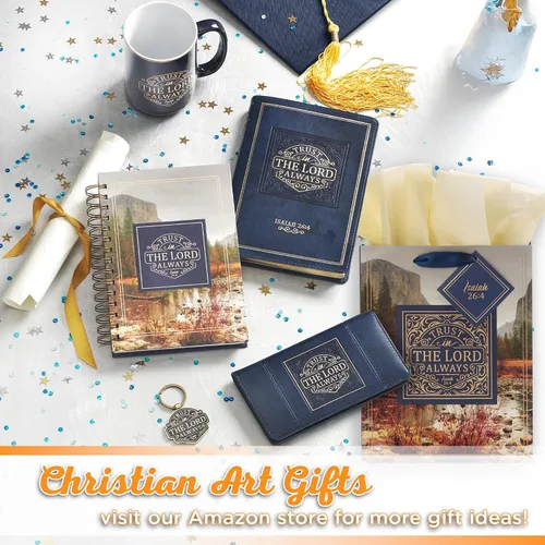 Vista 7 de Christian Art Gifts Bolsa de Regalo/Juego de Papel de Regalo Confía en el Señor Siempre Isaías 26:4 Versículo Bíblico, Azul/Oro, Mediano