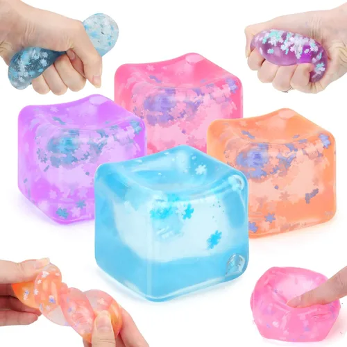 Vista 9 de Gretex Cubo de hielo Fidget Toy para todas las edades: paquete de 3 cubos suaves sensoriales Fidget cubo de hielo bola de estrés Squishy Cube