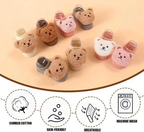 Vista 3 de Baby Girl Non Slip Cute Flower Grippy Socks Soft Breathable Cotton Toddler Ankle Socks Anti Skid Newborns