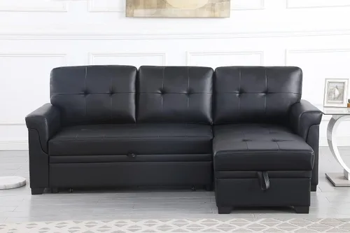 Vista 5 de Daesar Sofá seccional reversible moderno de cuero vegano negro con diván de almacenamiento