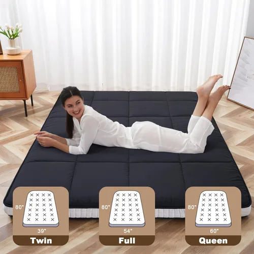 Vista 2 de Colchón de Piso Japonés - Futón de Tamaño Individual Plegable Extra Grueso - Almohadilla de Espuma Viscoelástica para Dormir para Adultos - Tatami