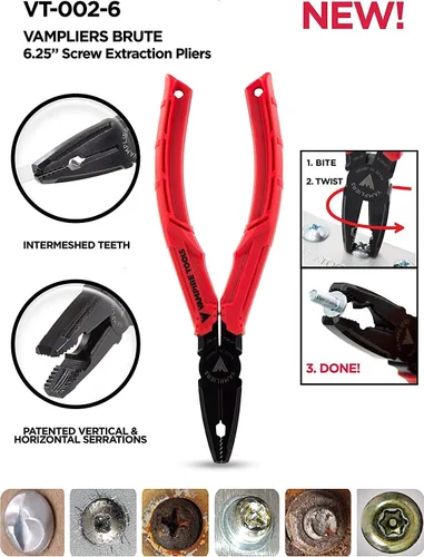 Vista 2 de VAMPLIERS BRUTE - Alicates extractores de tornillos de 6.25 pulgadas + bolsa de herramientas. Fabricado en Japón. Herramienta multiusos