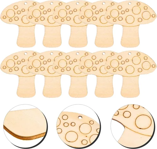 Vista 9 de VILLCASE Seta de madera para manualidades, 10 piezas de setas de madera sin terminar, setas naturales para manualidades, mini figuras de hongos