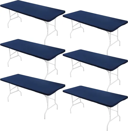 Vista 10 de Paquete de 6 manteles rectangulares de elastano para mesas rectangulares de 6 pies, mantel elástico ajustable lavable con borde elástico