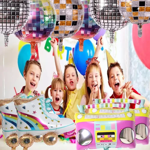 Vista 6 de 10 globos de arco iris para patinar, globos de papel de aluminio redondos de 22 pulgadas, globos de aluminio de disco láser 4D, globos de aluminio