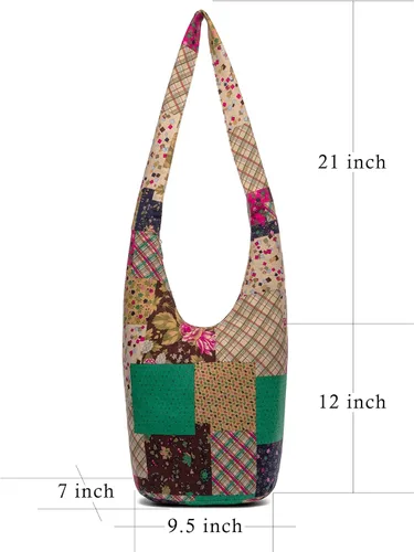 Vista 18 de Bolsa de hombro para mujer, de lona en estilo hippie/bohemio para llevar cruzada al hombro, disponible en diferentes colores y estampados