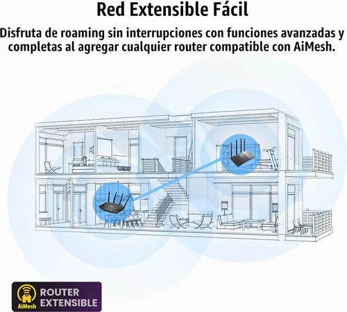 Vista 3 de [Usado] ASUS Router AX3000 WiFi 6 (RT-AX57) - Router de Internet inalámbrico Gigabit de doble banda, juegos y transmisión, compatible con AiMesh