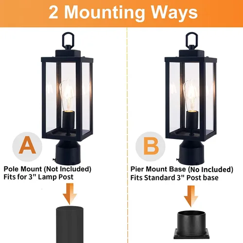 Vista 5 de Luces de poste para exteriores, lámpara de poste con enchufe E26, impermeable y antioxidante, moderna iluminación exterior de pilar, lámpara negra