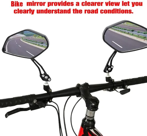 Vista 3 de Espejos de bicicleta para manillar, 2 piezas de seguridad HD espejo retrovisor para manillar, espejos ajustables para bicicleta, espejo retrovisor