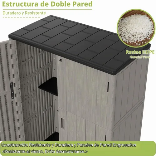 Vista 6 de HOMSPARK Cobertizo de almacenamiento exterior resistente a la intemperie de 47 pies cúbicos, multifuncional Cobertizos de almacenamiento de resina