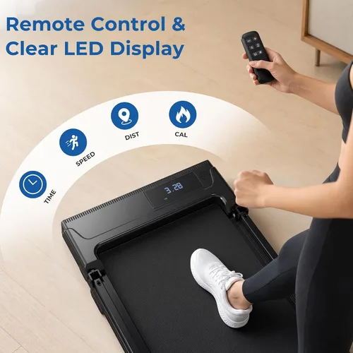 Vista 4 de Walking Pad, Treadmill with Handle Bar Foldable Treadmills for Home Indoor Under Desk Portable Compact Electric Walk Pads Small Spaces Office Negro
