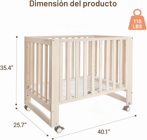 Vista 9 de MAMAZING EvoNest - Mini cuna convertible 6 en 1 con ruedas GREENGUARD Gold Certified, New Zealand Pine Wood, 4 Adjustable Heights, Rocking Mode