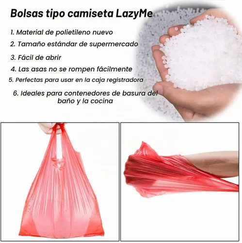 Vista 4 de LazyMe Bolsas para camisetas, bolsas de plástico con asas a granel para compras y restaurantes, bolsas de plástico para negocio, 12 x 20 pulgadas