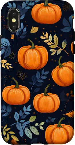 Vista 5 de iPhone 16 Calabazas y Hojas de Otoño Patrón Fondo Oscuro Caso