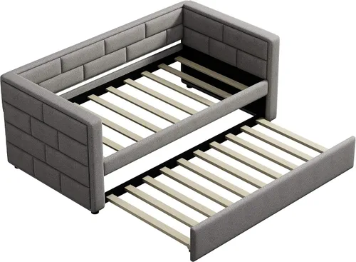 Vista 5 de Bellemave Sofá cama tapizada, sofá cama de tamaño individual con nido, sofá cama nido enrollable, sofá cama tapizada con respaldo acolchado (gris)