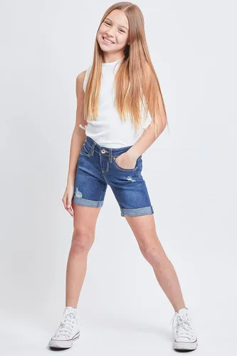 Vista 5 de YMI Wannabettafit Pantalones cortos de ciclismo de tiro medio con puños enrollables para niñas