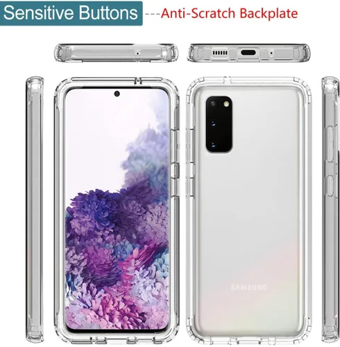 Vista 5 de Funda para Samsung Galaxy S20 5G, transparente, protección de cuerpo completo, protector de pantalla de vidrio templado, parachoques híbrido a