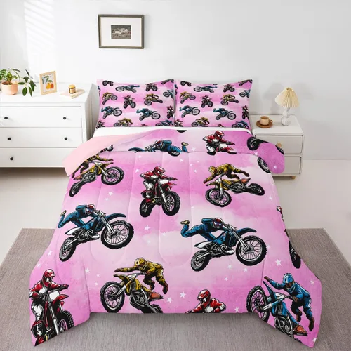 Vista 13 de Erosebridal Juego de ropa de cama de motocross tamaño individual, juego de edredón deportivo extremo para niños y adolescentes, edredón acolchado