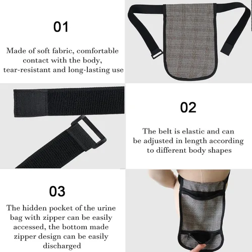 Vista 4 de Soporte para bolsa de catéter urinario con cinturón, soporte para bolsa de catéter urinario con correa ajustable, soporte de bolsa de catéter