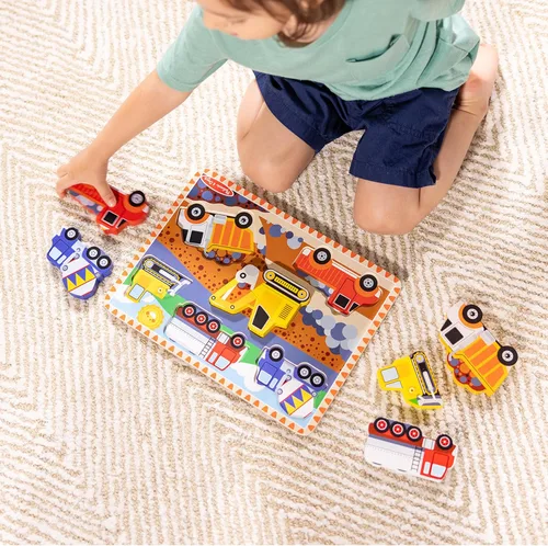 Vista 2 de Rompecabezas de madera de piezas grandes de vehículos de construcción Melissa & Doug (6 piezas) - Certificado FSC
