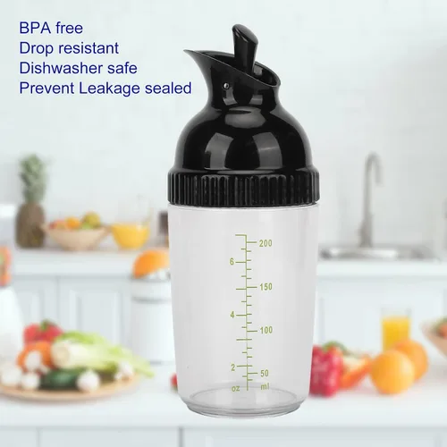 Vista 6 de Recipiente para aderezo de ensalada de 6.8 fl oz, botella mezcladora de aderezo de ensalada con tapa antigoteo para aderezos de ensalada, aceite