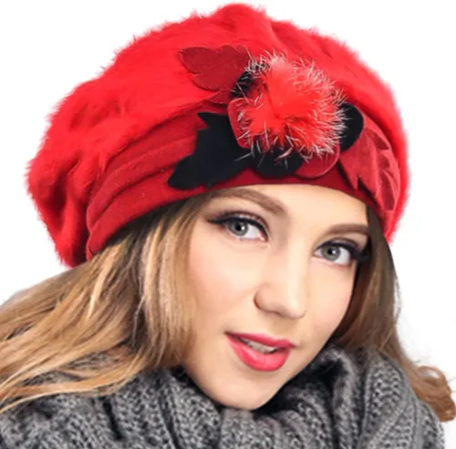Vista 10 de VECRY - Gorro 100% de lana para mujer, boina de fieltro tipo campana, gorro de vestir para invierno