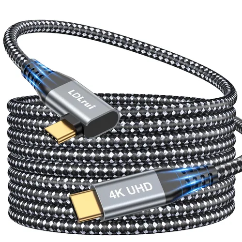 Vista 12 de LDLrui Cable de monitor USB C, pantalla 4K 60HZ, ángulo recto de 1 pie, transferencia de datos de 20 Gbps, carga de 100 W, cable de video USB 3.2